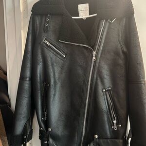 Avec Les Filles Black Leather Biker Jacket